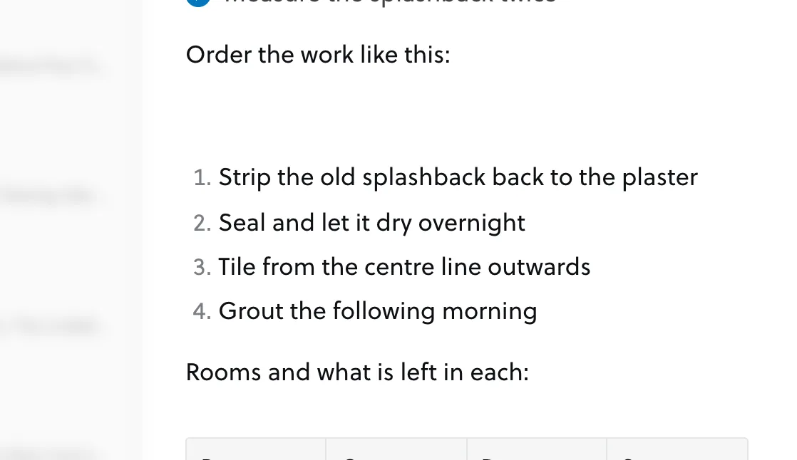 A numbered list of three steps, in the middle of a note.