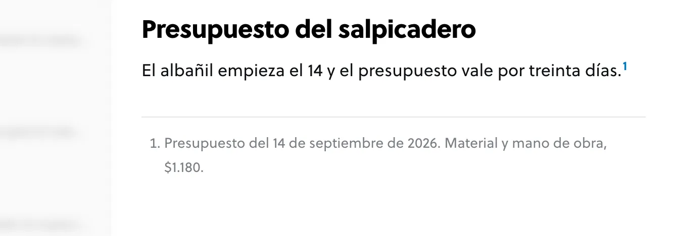 Una frase seguida de un número en superíndice, y el texto de la nota al pie al final de la nota.
