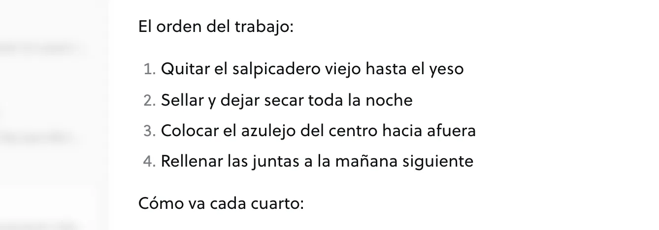 Una lista numerada de tres pasos, en medio de una nota.