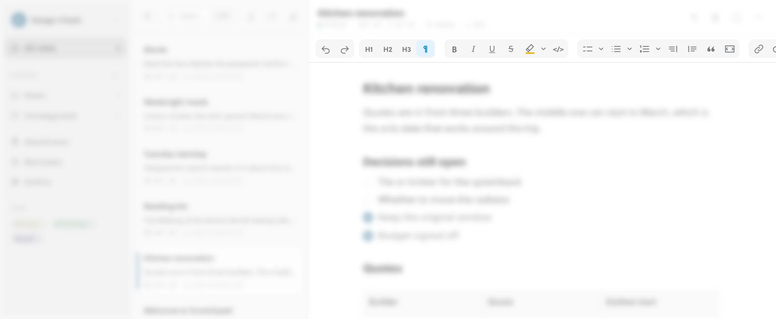 The editor toolbar: undo and redo, three heading levels, bold, italic, underline, strikethrough, highlight, lists, quotes and links.